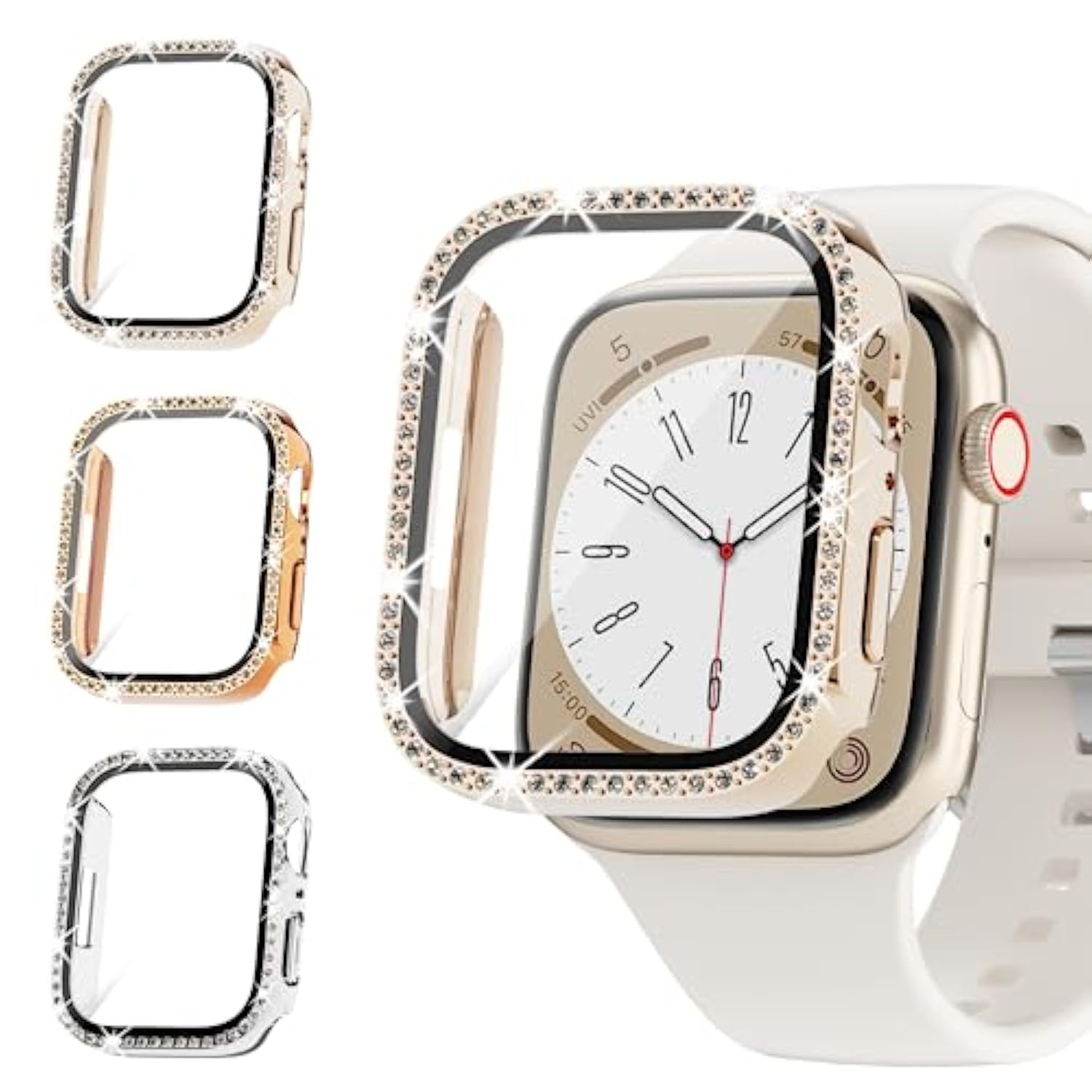 3-Pack Bling Case For Apple Watch 40Mm Se (2Nd Gen) Series 6 5 4 Screen Protector, Women Glitter Diamond Rhinestone Bumper Face Cover For Iwatch Accessories 40 Mm