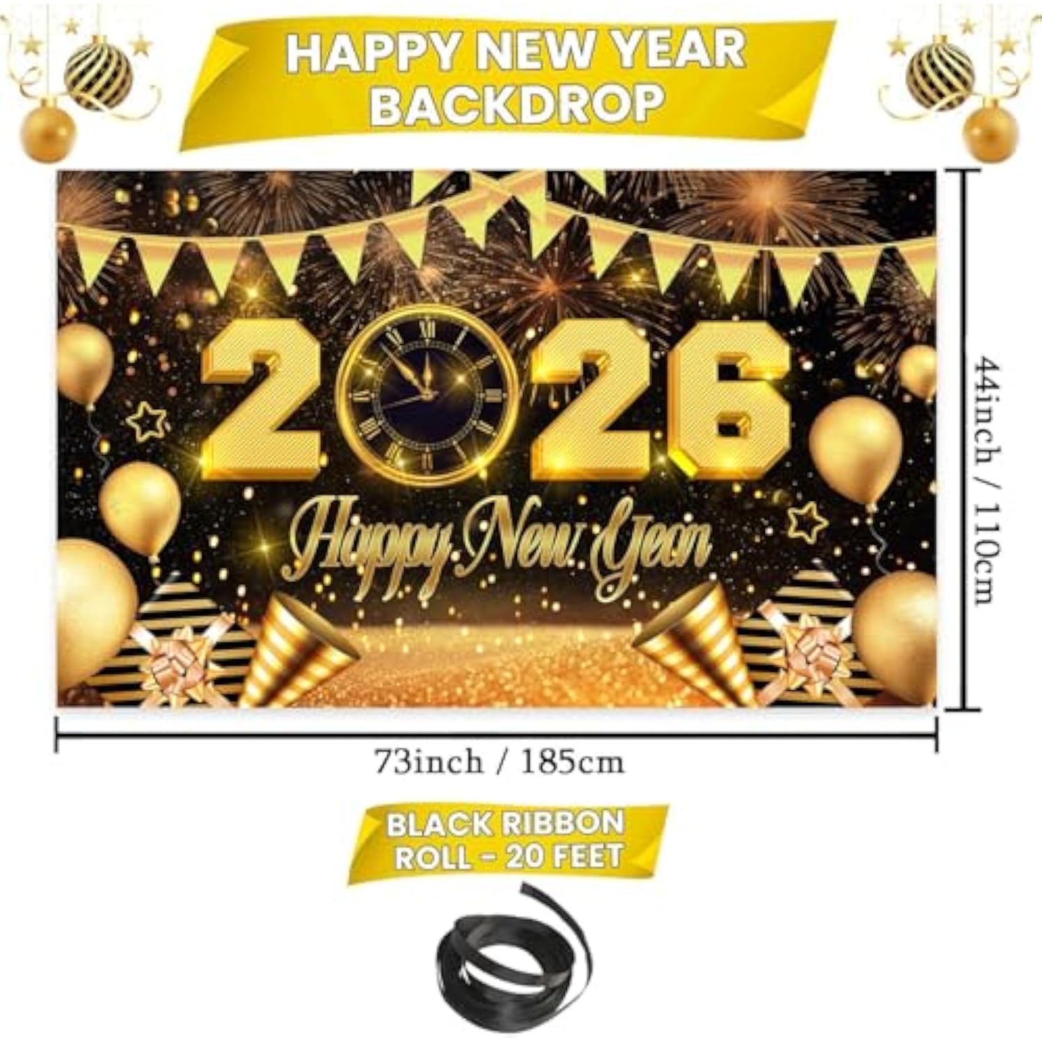 Happy New Year 2026 Banner Backdrop Party Decorations New Years Eve Supplies
