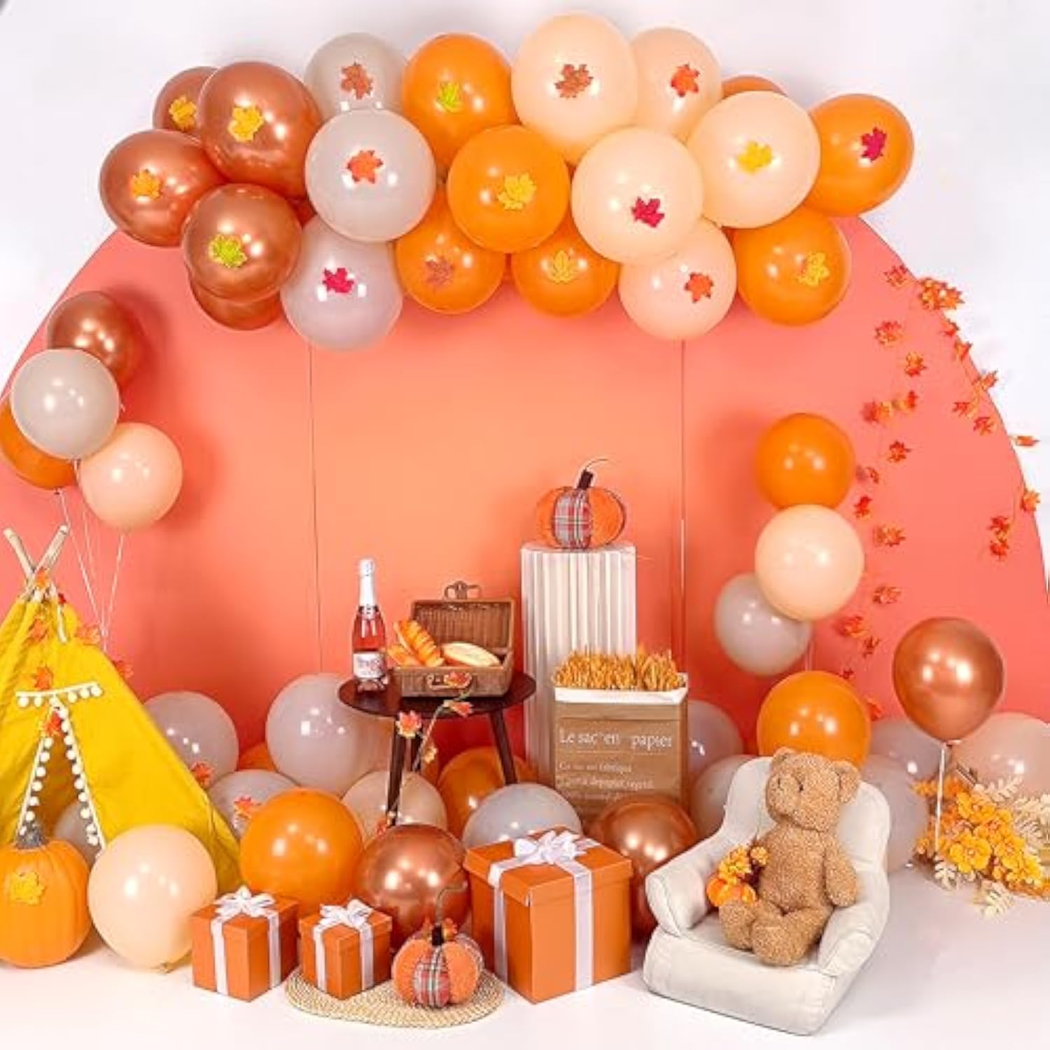 55pcs Fall Balloons 12 Inch Burnt Orange Gold Terracotta Copper White Beige Party Decor