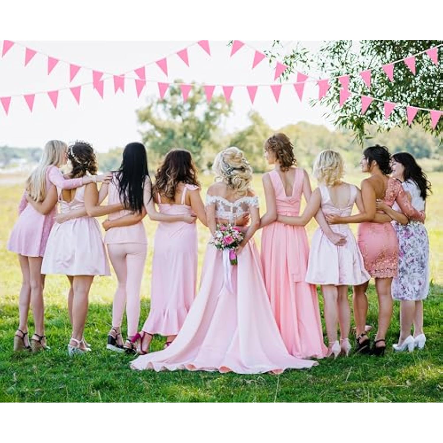 50 Feet 30 Pcs Solid Pink Pennant Banner Flags String Hanging Triangle Diy Flags, Bunting Streamers Decorations For Grand Opening, Birthday, Wedding, Party Celebration (Pink)