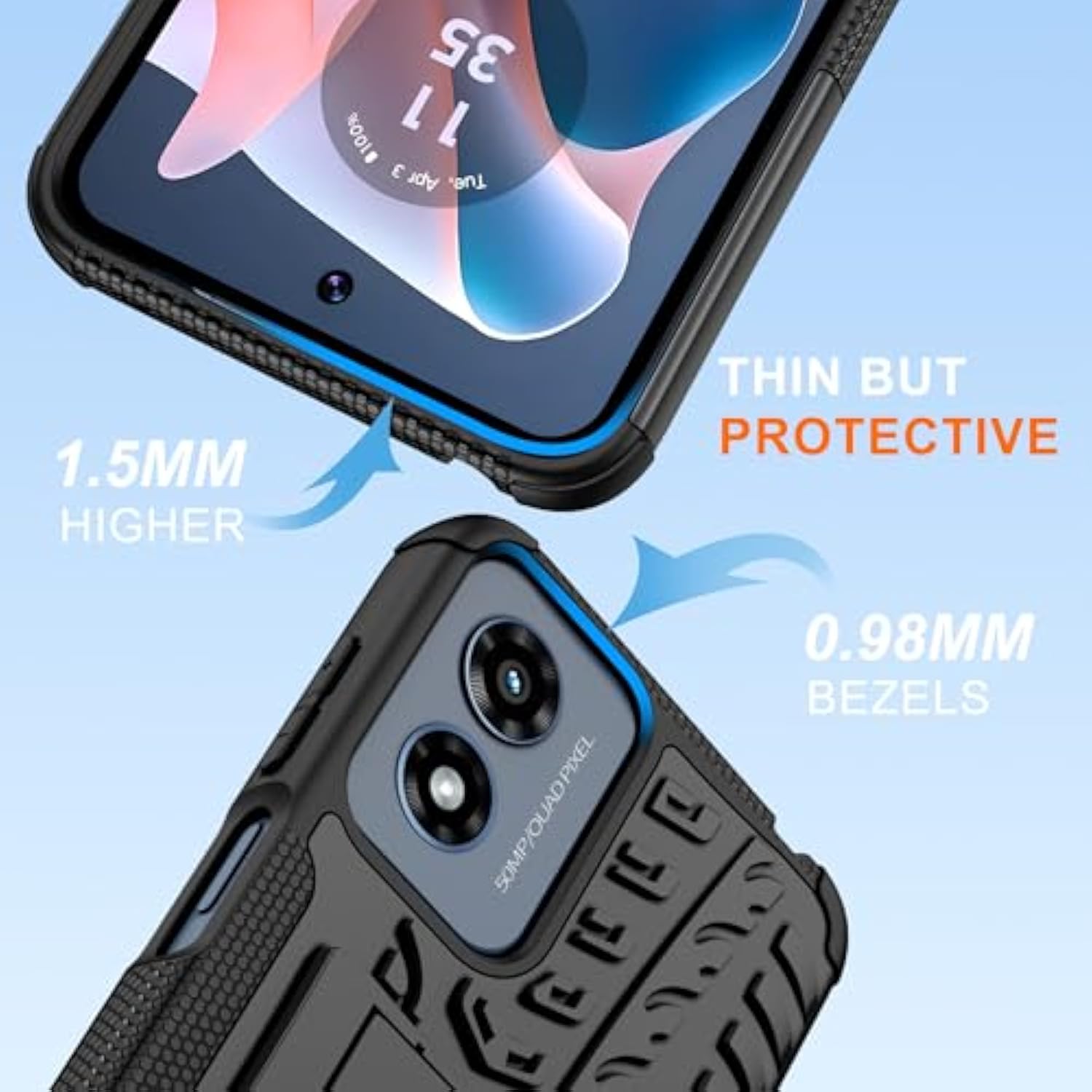 For Moto G Play 2024 Case With Kickstand And 2 Pack Hd Screen Protector [Military Grade Shockproof] Heavy Duty Robust Bumper Cover For Motorola Moto G Play 2024 4G Phone Case,Black