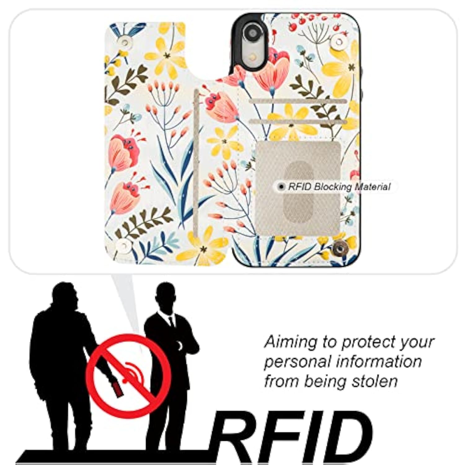 For Iphone Xr Case Wallet With Card Holder, Floral Flower Pattern Back Flip Folio Pu Leather Kickstand Card Slots Case For Women Girls, Double Magnetic Clasp Shockproof Cover 6.1"