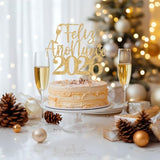 Feliz Año Nuevo 2026 Cake Topper Gold Glitter New Year Party Decor