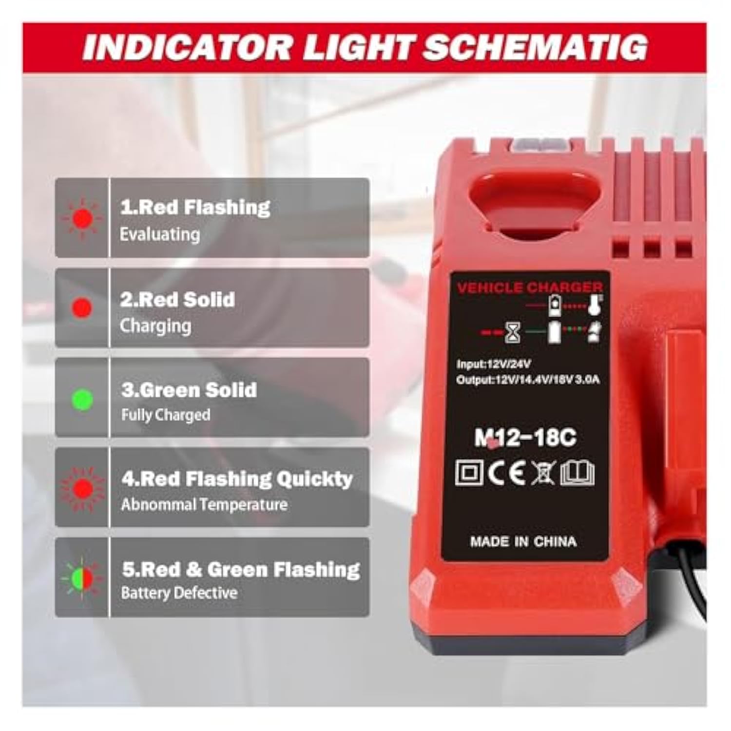 Replacement For Milwaukee Electric Tools Corp 48-59-1810 Vehicle Or M-12 M-18 Car Charger,For Milwaukee 48-11-2420 48-11-1815 48-11-1840 48-11-1841 48-11-1850 12V 18V Xc Lithium-Ion Battery