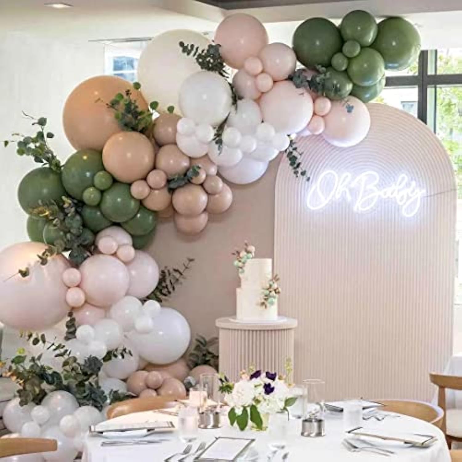 Avocado Green Peach Balloon Garland Arch Kit 143Pcs Balloon Kit For We