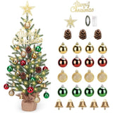 2Ft Mini Christmas Tree,Tabletop Christmas Tree With 30 Led Lights - Timer & 26 Diy Ornaments,24 Inch Artificial Small Christmas Trees With Pe Branch Tips & Base With Burlap,Xmas Decor For Home Indoor