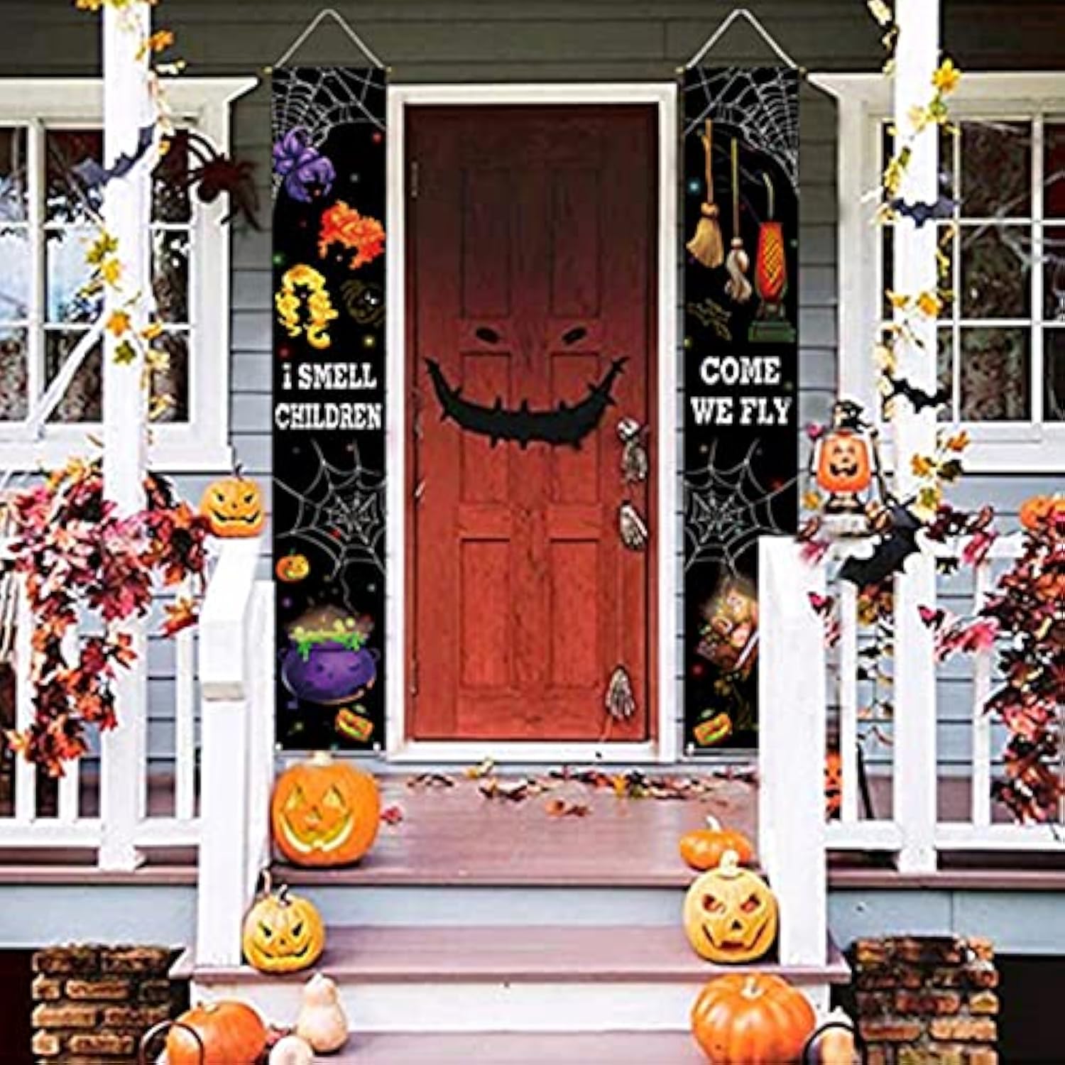 Halloween Witches Porch Sign I Smell Children Door Banner 2pcs Hanging Party Decorations