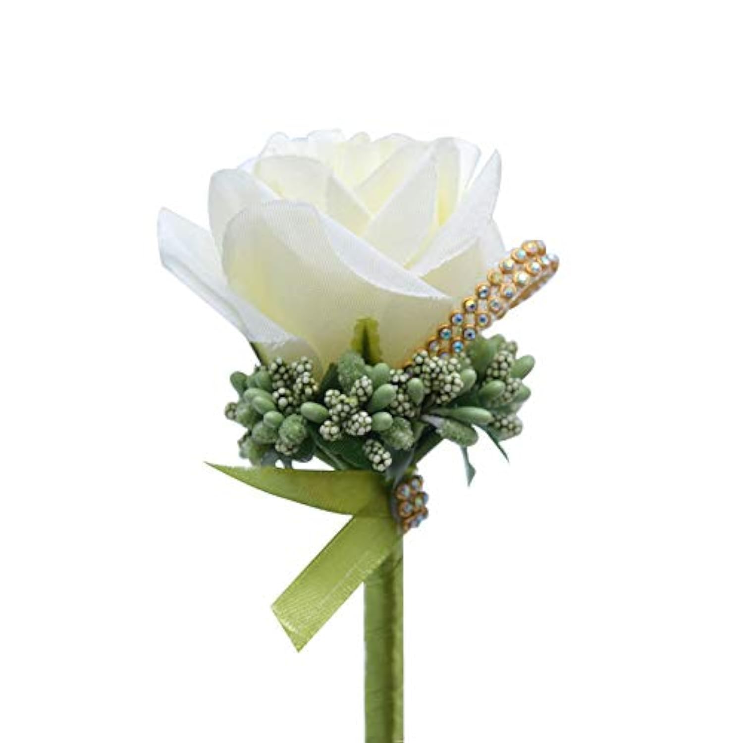 2 Pcs Wedding Boutonniere Artificial Flower Groom Groomsman Corsage Rose Silk Suit For Wedding Prom Homecoming Ivory