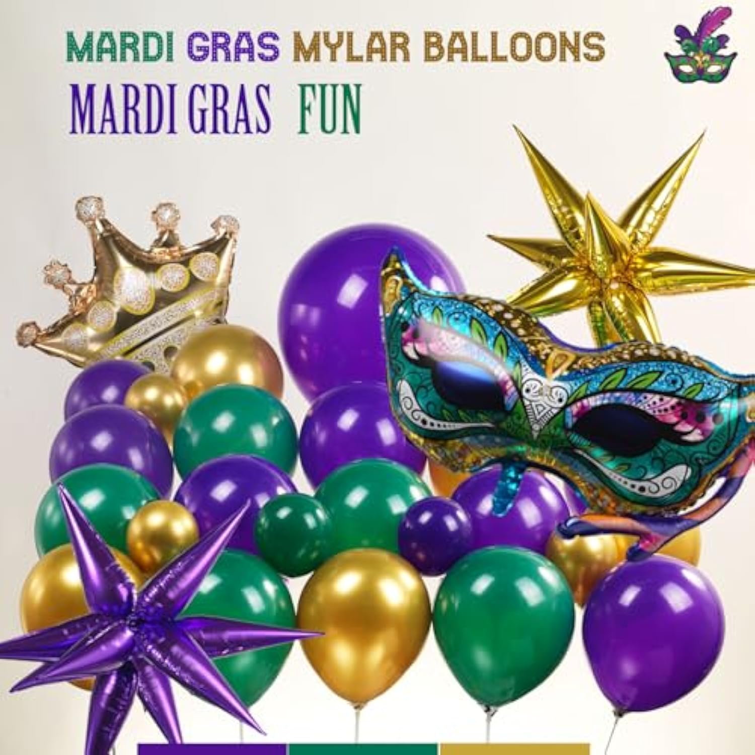 Mardi Gras Purple Green Gold Balloon Garland Arch Kit 106 Pcs With Large Mylar Star Crown Mardi Mask Balloons For 2025 Christmas Birthday Masquerade Fat Tuesdaytheme Decorations