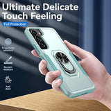 Compatible With Samsung Galaxy S22 Case With Screen Protector[Not For S22+],Heavy Duty Shockproof Full Body Phone Cover,Built In Finger Ring Stable Kickstand,2022 Mint Green