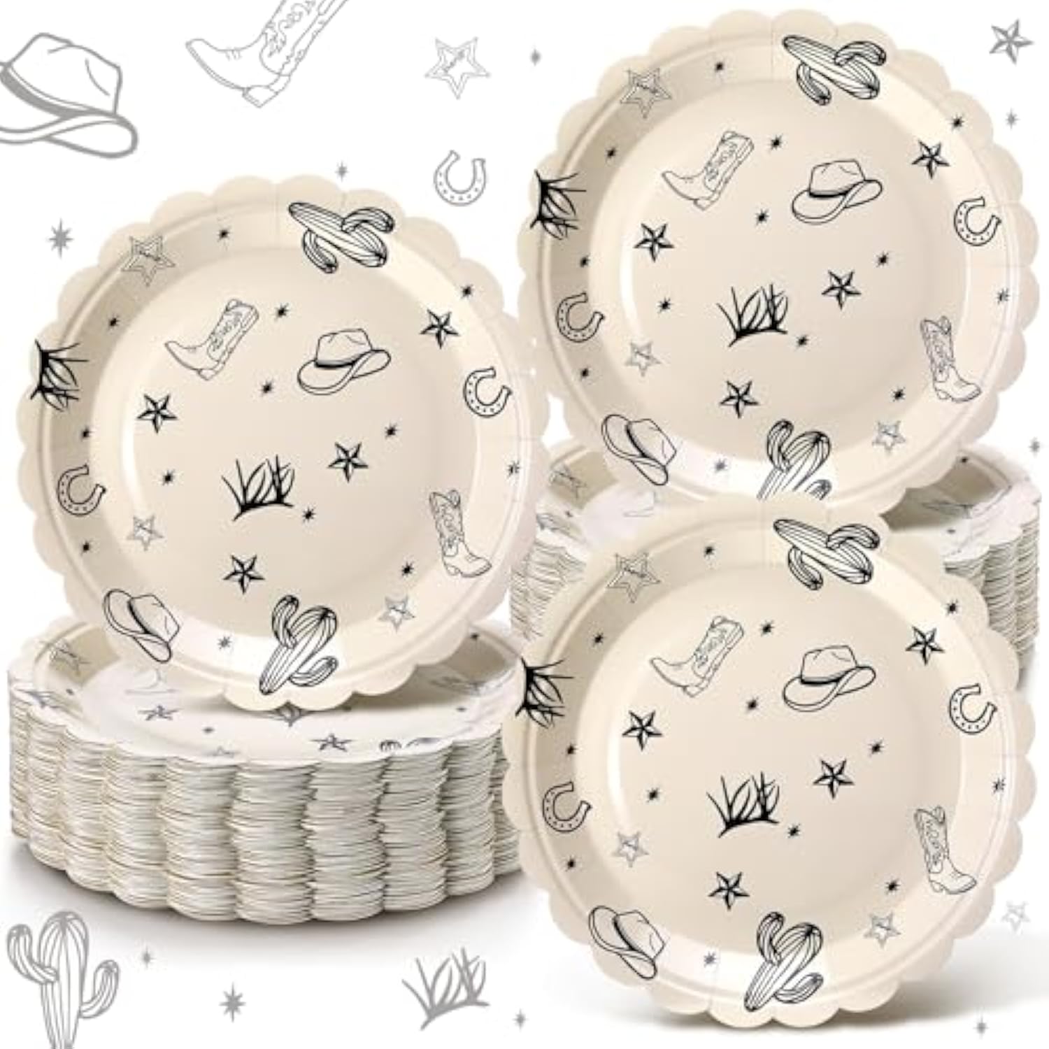 100 Pcs Cowboy Party Plates Decorations Western Cowboy Birthday Paper Plates Disposable Rodeo Bachelorette Party Dinner Tableware Set For Western Themed Birthday Baby Shower Decorations