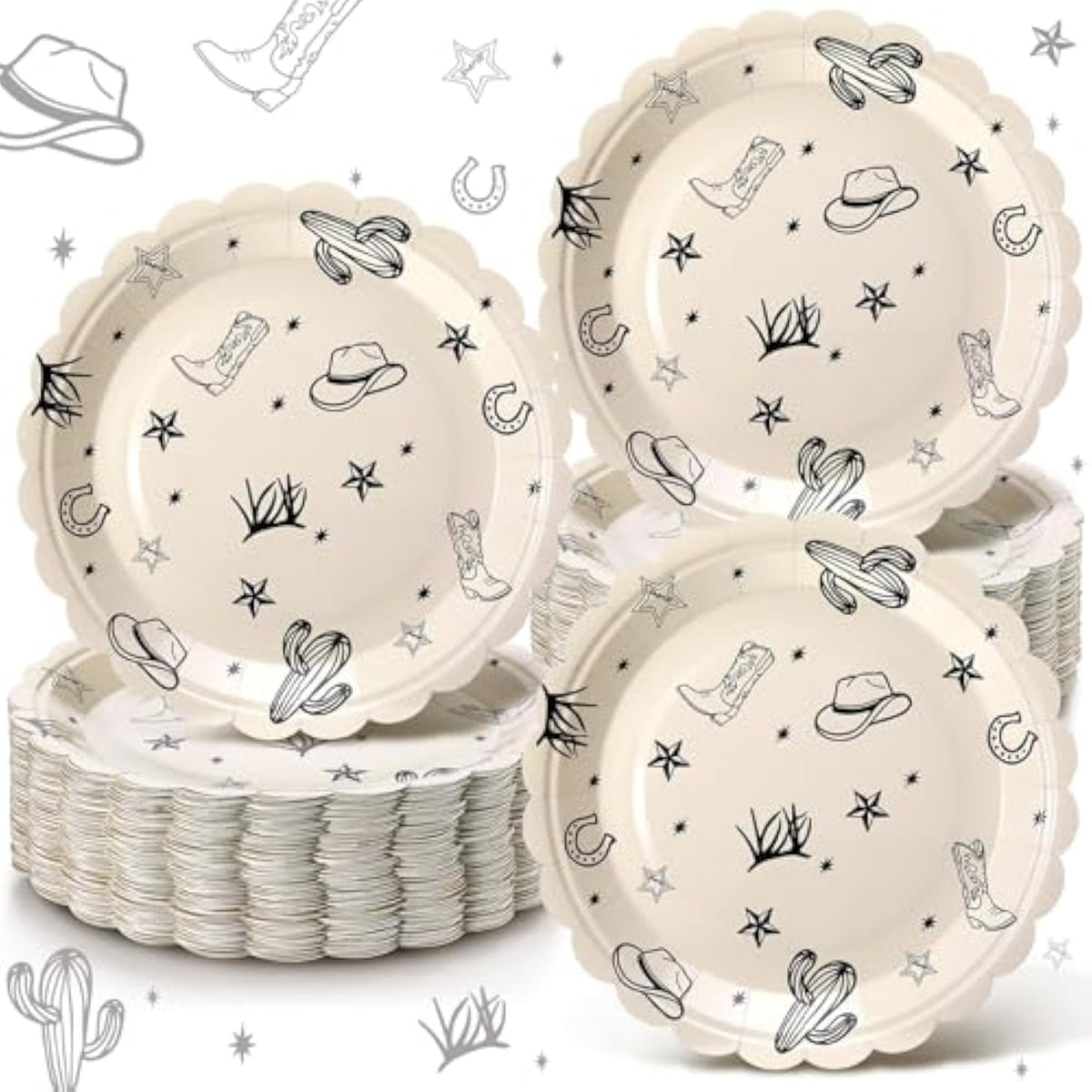 100 Pcs Cowboy Party Plates Decorations Western Cowboy Birthday Paper Plates Disposable Rodeo Bachelorette Party Dinner Tableware Set For Western Themed Birthday Baby Shower Decorations