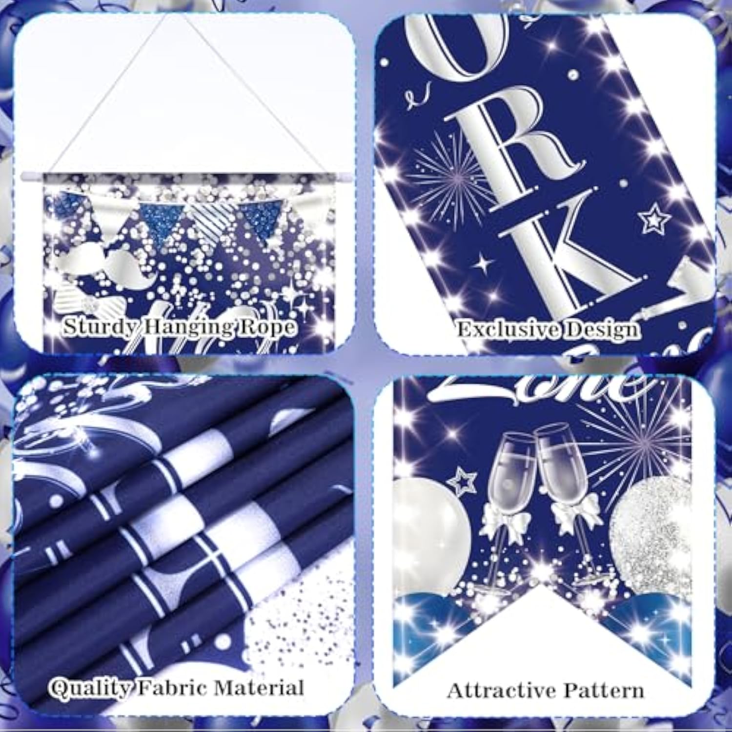 3 Pc Retirement Porch Door Banner Blue Silver Party Decoration