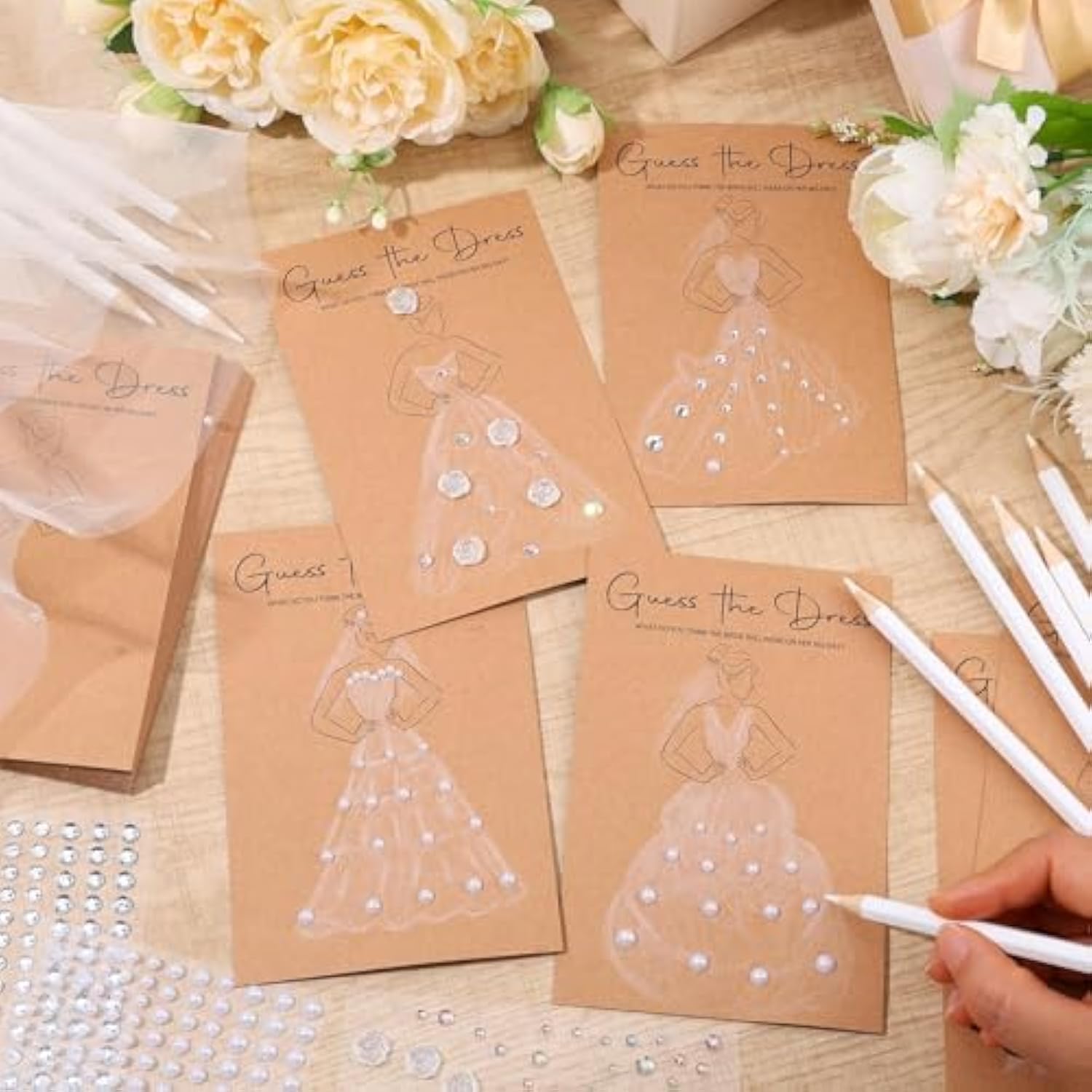 30 Sets Guess The Dress Bridal Shower Games Includes 30 Pcs Wedding Shower Games Cards 30 Heart Clips 30 Water Soluble Pencils 1 String Rope And 5 Stickers Fun Wedding Party Supplies Games Ideas