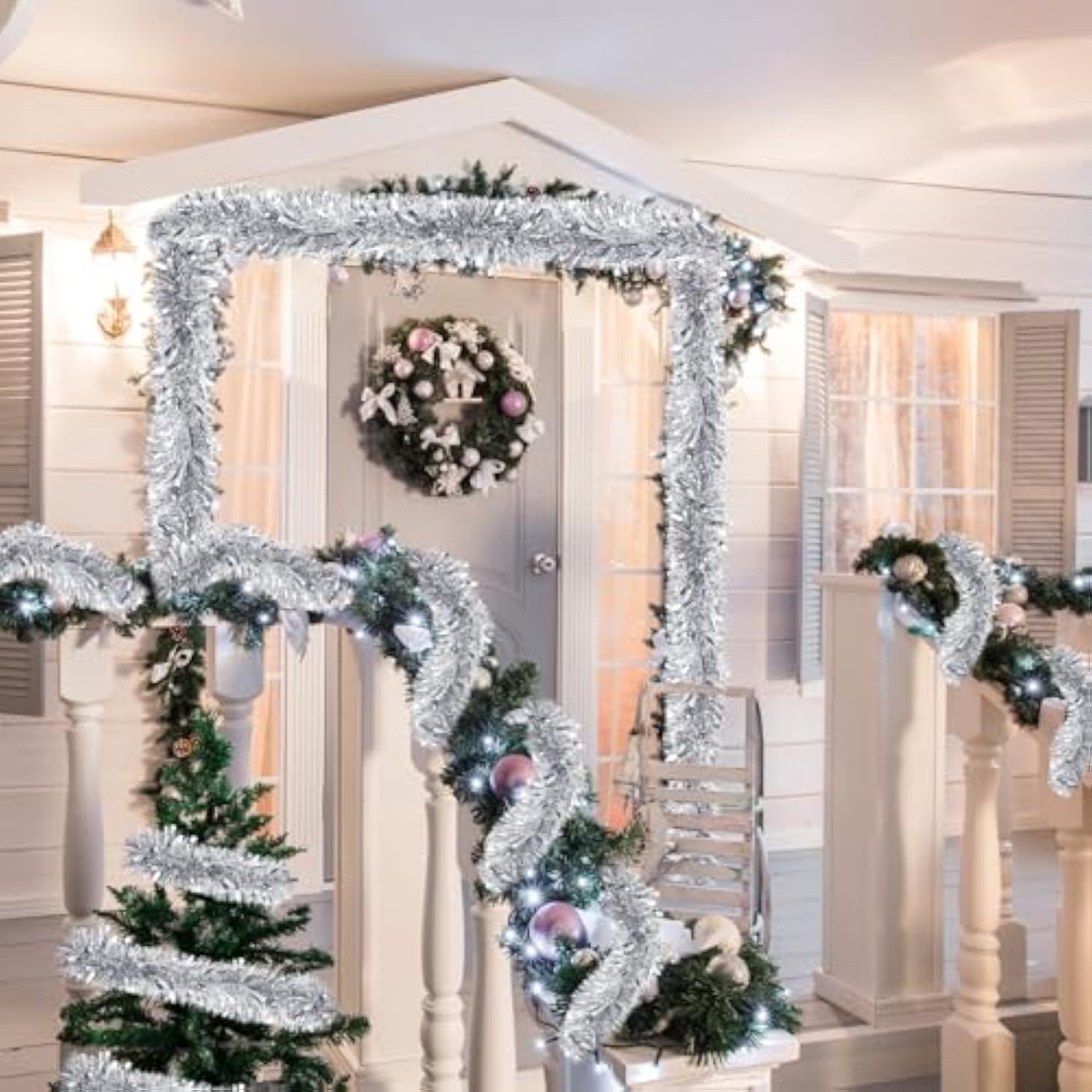 150 Feet Christmas Tinsel Garland Metallic Twist Garland Shiny Hanging String Ornaments For Christmas Tree Party Supplies Indoor And Outdoor Decoration(Silver)
