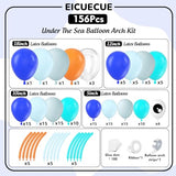 Under The Sea Balloon Arch Kit -156Pcs Blue Teal Dusty Blue Orange Long Balloon Garland Kit for Ocean Themed Under The Sea Baby Shower Ocean Animals Theme Birthday Party Decorations