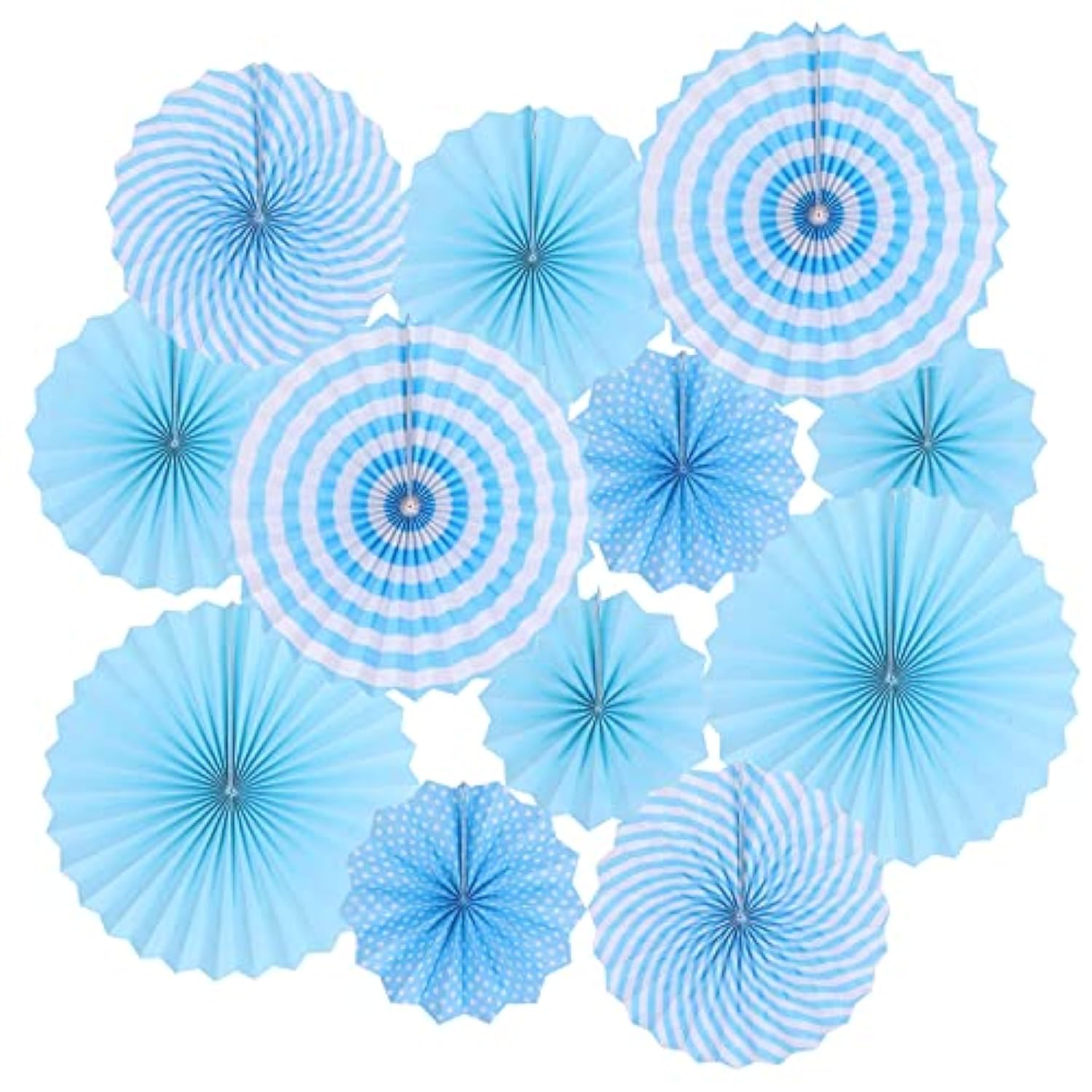 12Pcs Party Hanging Paper Fans Set, Fiesta Round Pattern Paper Garlands Decoration Party Supplies For New Year Baby Shower Birthday Wedding Graduation Events Accessories(Sky Blue)