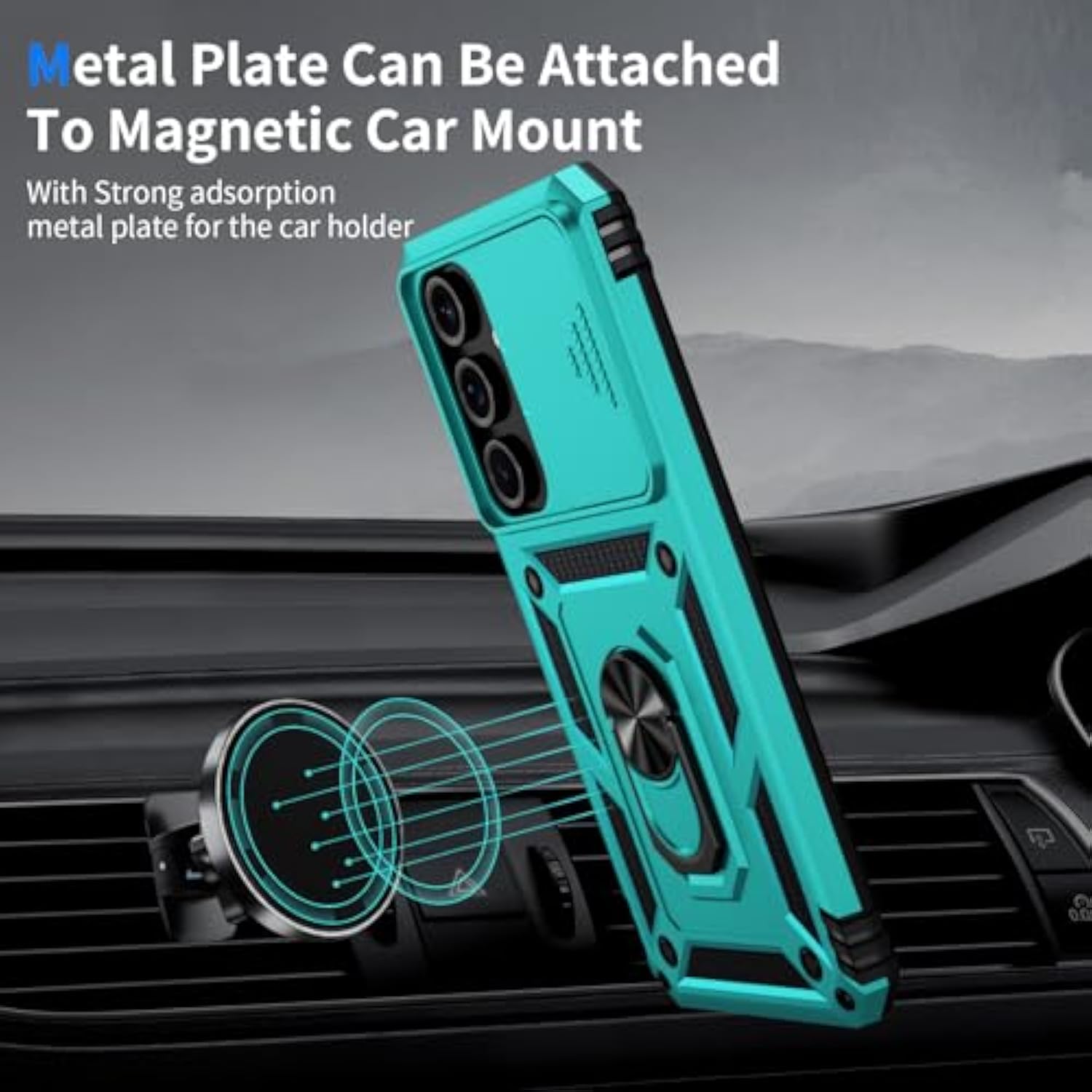 For Samsung Galaxy S23 Case With Camera Lens Cover, 10 Ft Military Grade Drop Protection, Magnetic Ring Holder Kickstand Protective Phone Case, Ice Green