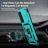 For Samsung Galaxy S23 Case With Camera Lens Cover, 10 Ft Military Grade Drop Protection, Magnetic Ring Holder Kickstand Protective Phone Case, Ice Green