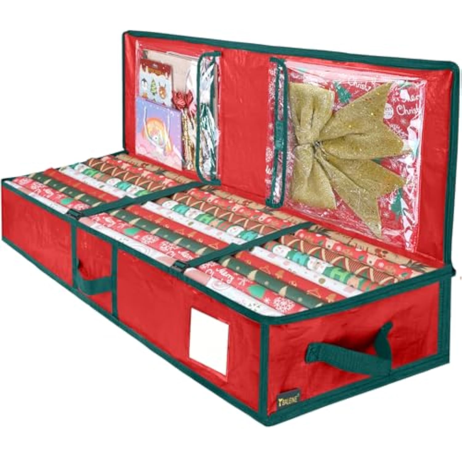 Soft Christmas Wrapping Paper Storage Bag, 40" Durable Pe Gift Wrap Storage Bag With Flexible Partitions And Pockets For Ribbon, Accessories (Red)