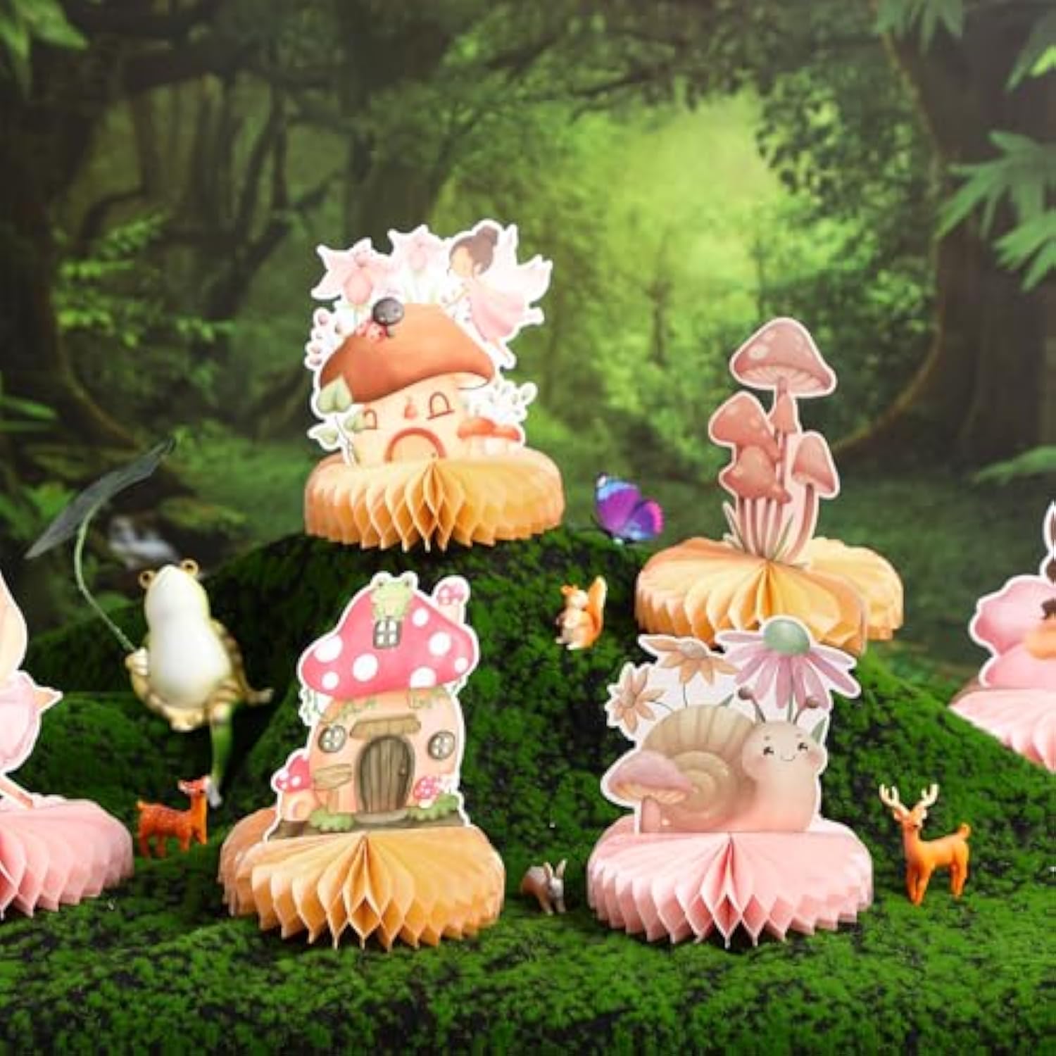 9 Pcs Fairy Party Decorations Fairies Honeycomb Centerpieces First Birthday Baby Shower Table Decor 3D Fairyland Mushroom Frog Paper Centerpieces For Home Forest Wonderland Supplies