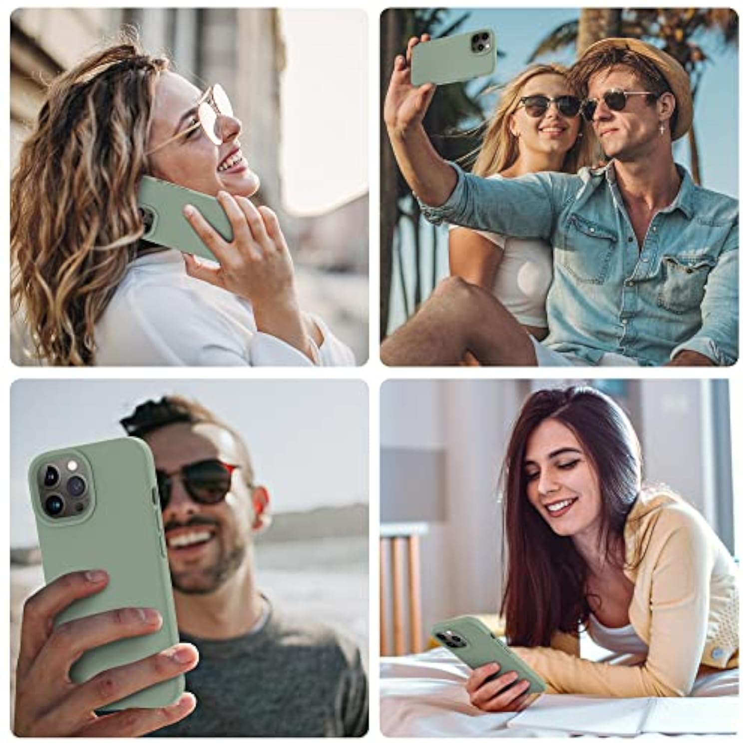 Designed For 14 Pro Case, Silicone Shockproof Slim Thin Phone Case For 14 Pro 6.1 Inch (Calke Green)