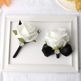 Wrist Corsage Rose Corsage And Boutonniere Set For Bride Groom Wedding Prom Party Hand Flower Decoration Set Of 2 (Black & White)