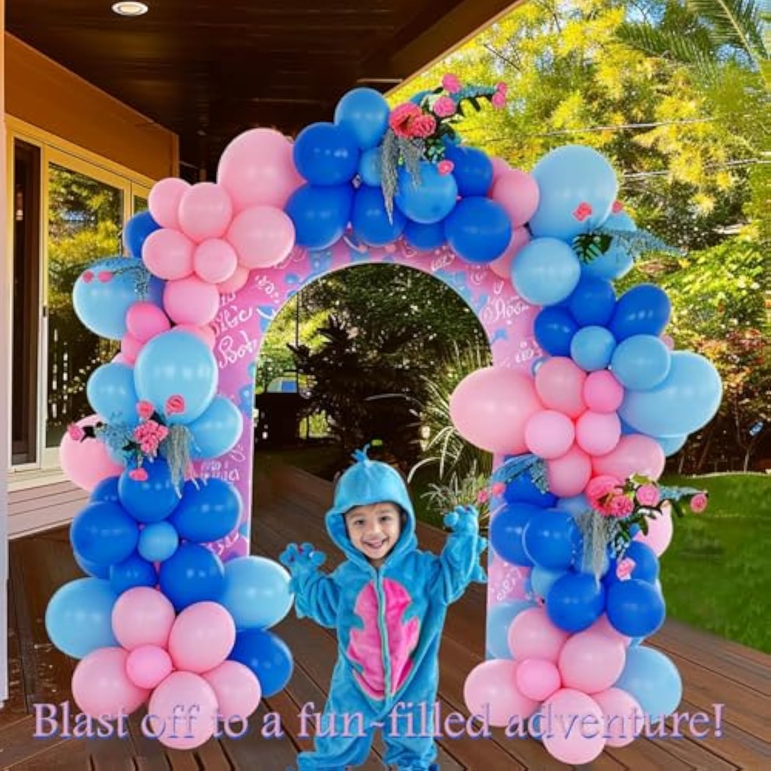 Pastel Blue And Pink Balloon Garland Arch Kit 132Pcs Royal Blue And Baby Pink Balloons For Summer Hawaii Gender Reveal Baby Shower Hawaii Cartoon Birthday Party Decorations