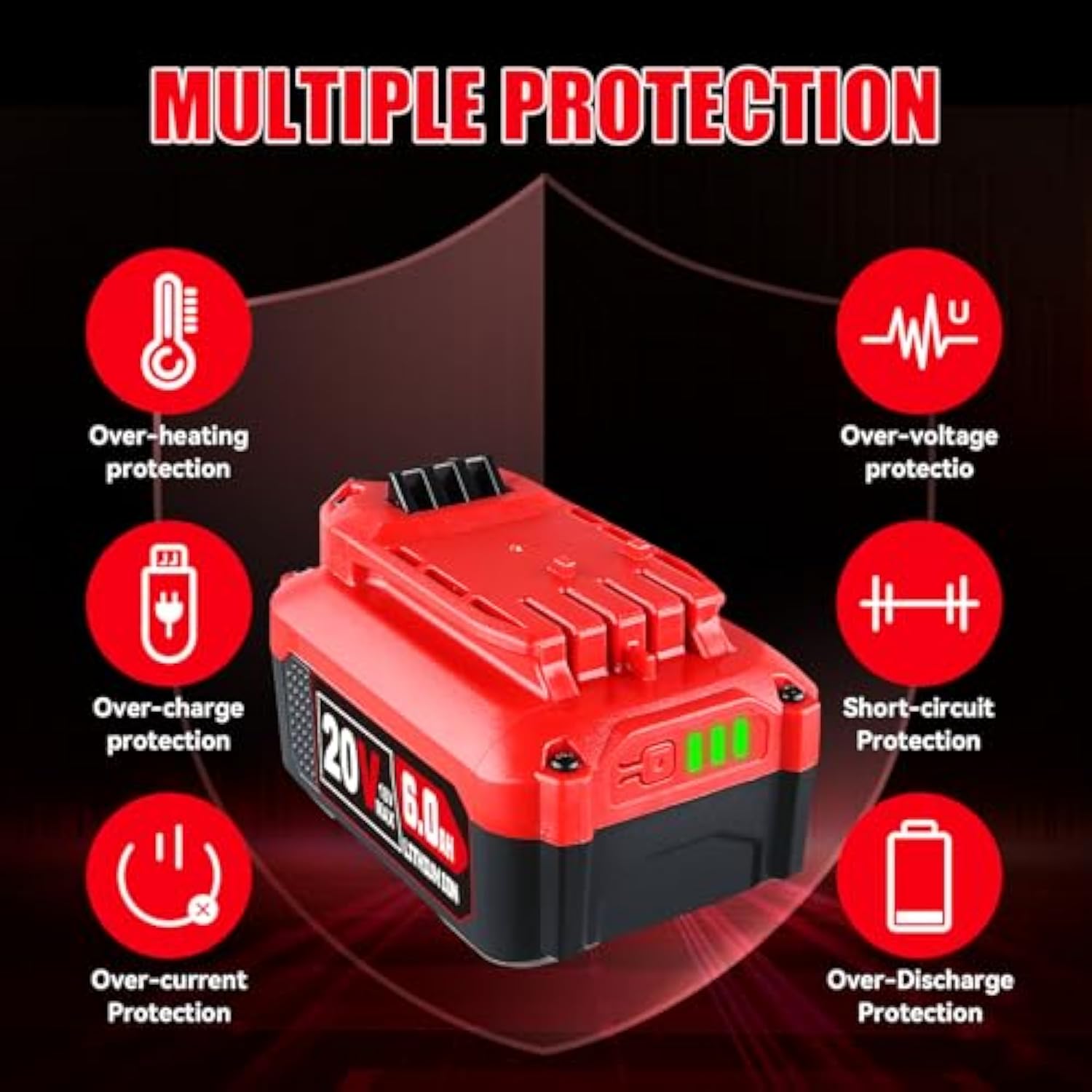 1Pack 6.0Ah 20V Batteries Replacement For Craftsman 20V Battery With Compatible Cmcb202 Cmcb204 Cmcb205 Cmcb206 Cmcb204-2 Cmcb202-2 Cordless Power Tools
