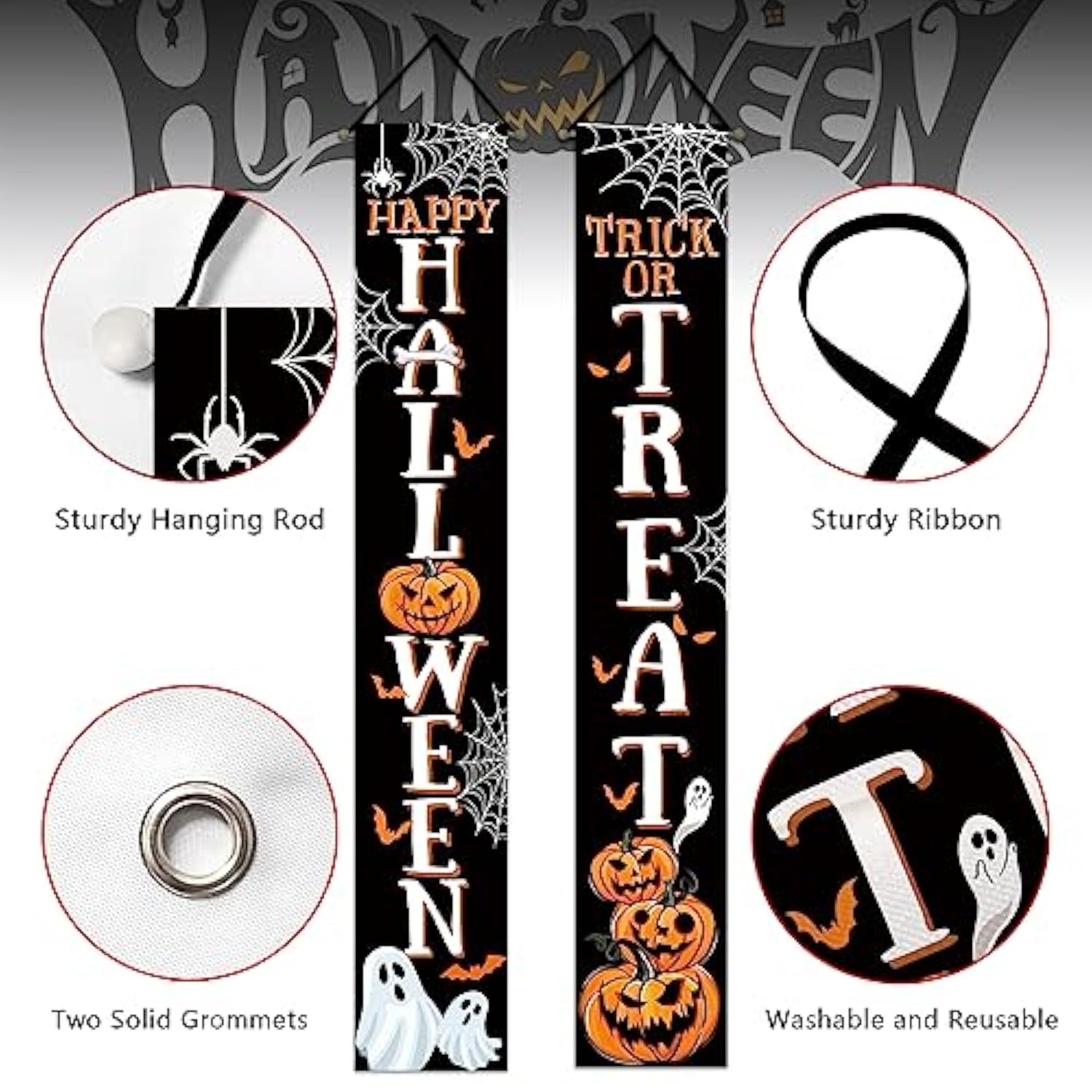 Halloween Porch Banner: Trick or Treat Decor, Jack O'Lantern & Ghosts