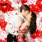 Valentines Day Balloon Garland Arch Kit, Pink Red I Love You Balloons with Rose Petals for Bachelorette Bridal Wedding Engagement Birthday Galentines Romantic Valentines Party Decorations