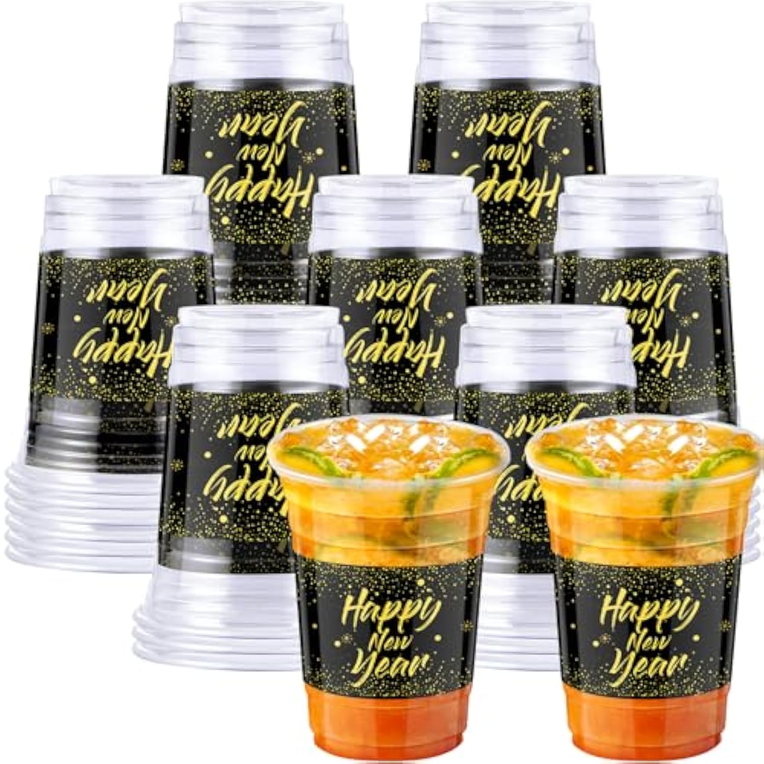 50 Pieces 16 Oz Happy New Year Plastic Cups Bulk, 2026 Happy New Year'S Eve Clear Cups, Festive Drinking Cup Snacks Beer Drinkware For Holiday Party Supplies