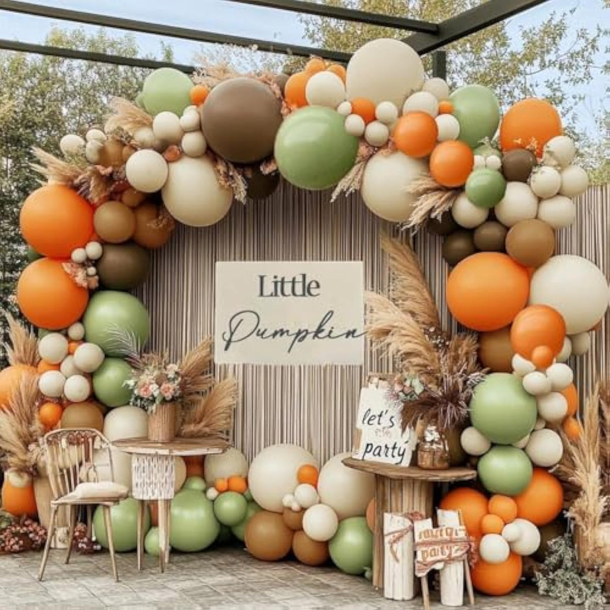 Green Orange Brown Balloon Arch Kit with White Sand Balloons for Fall Baby Shower