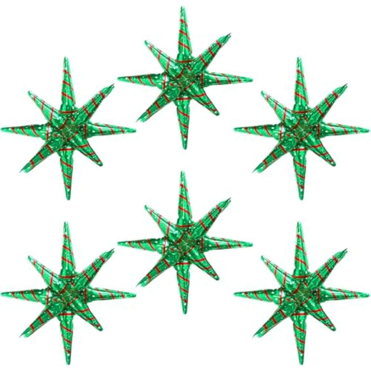 4D Red Green Balloon New Year Merry Christmas Decoration One-Piece Explosion Star Party Supplies, 6 Pack 22'' 14 Point Spike Star Cone Balloon Fireworks Balloons For Birthday Disco Casino Movie Night