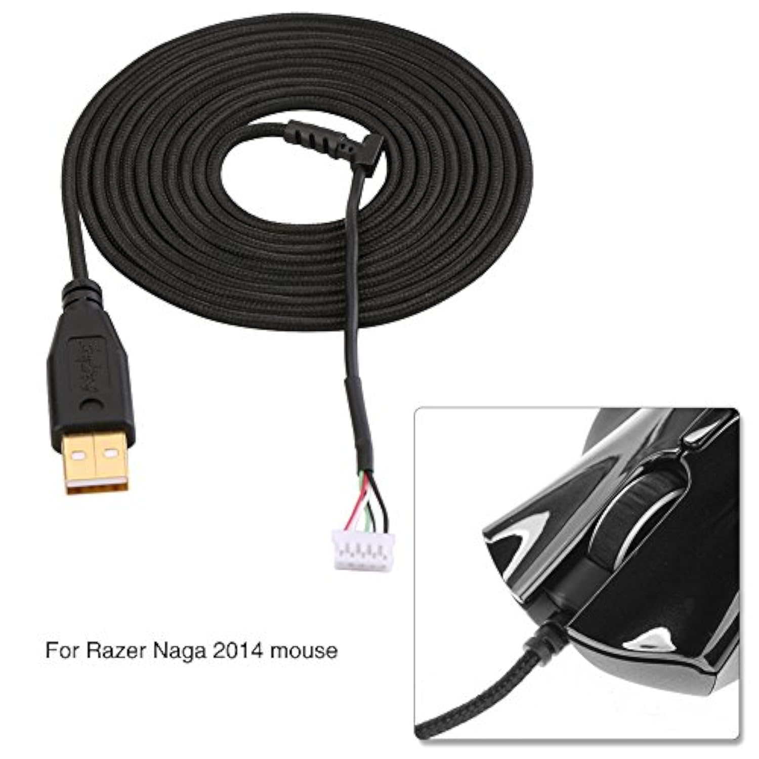 2.2M / 7.22Ft Usb Gaming Cable Replacement For Naga 2014 Mouse, Black