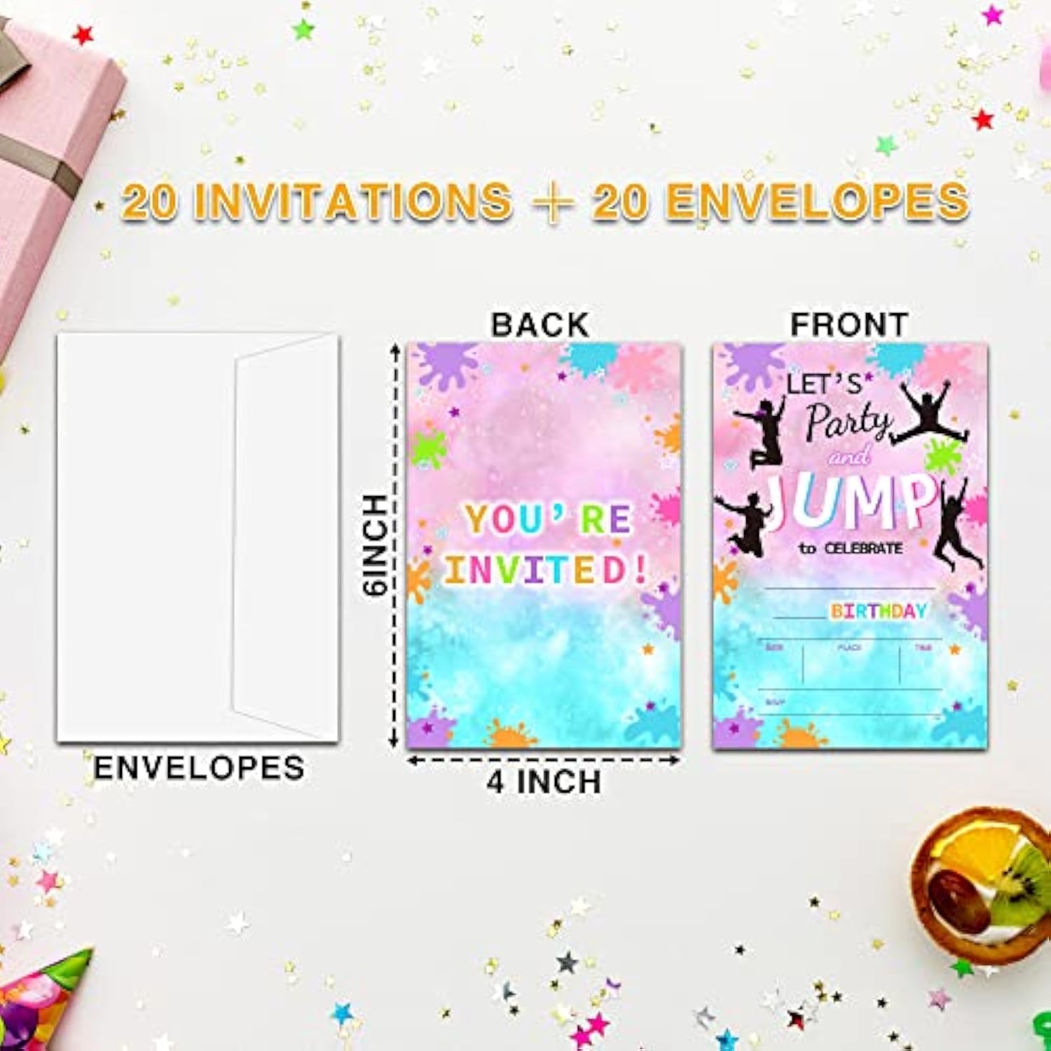 Jump Birthday Invitations For Kids, Slime Birthday Party Invitation Cards, Trampoline Park Party Celebration Supplies Decoration -20 Fill In Invitations With Envelopes (B20)