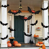 Lighted Halloween Hanging Bats, 12 Pack Halloween Decorations Outdoor Scary Large Black Hanging Flying Bat with LED Lights Spooky Glow Eyes Waterproof for Bedroom Window Wall Decor Indoor Clearance