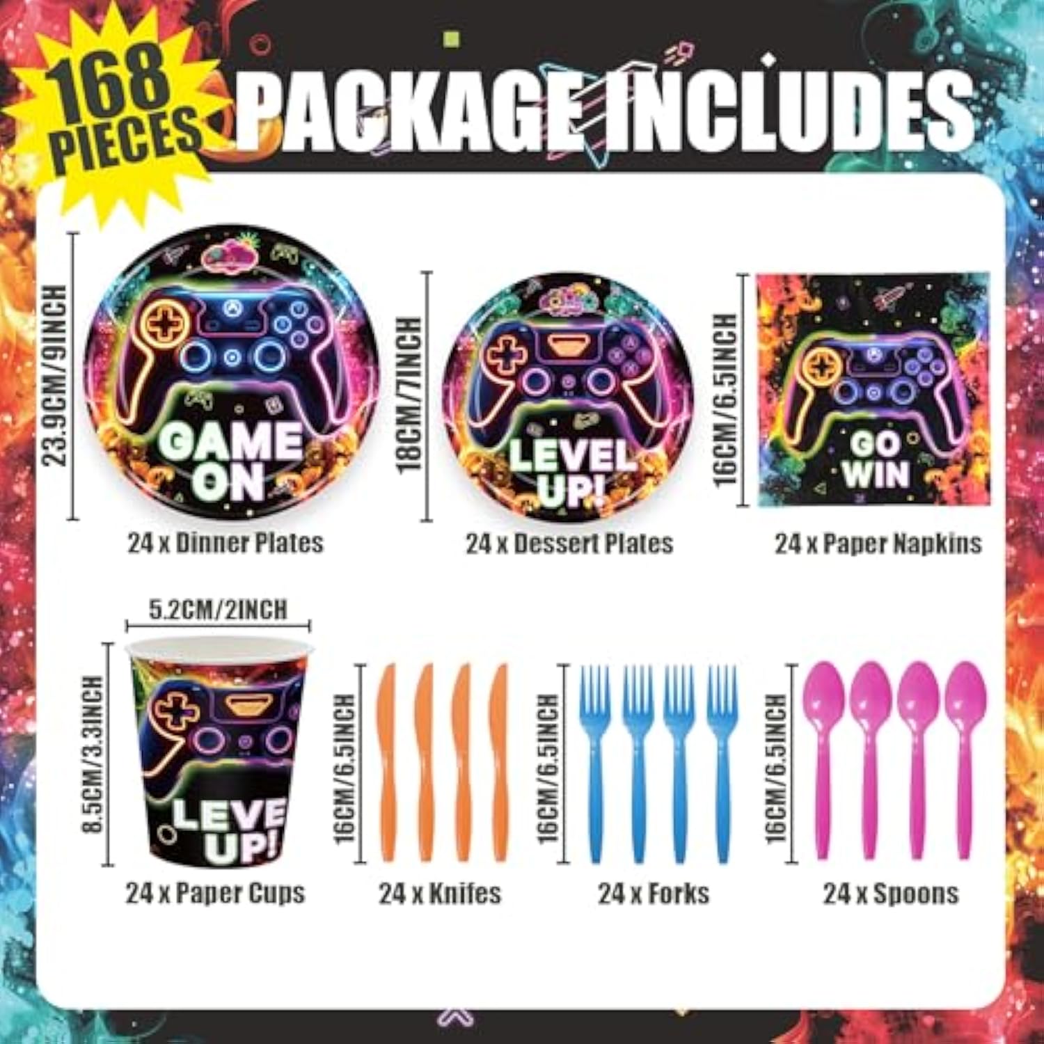 168 Pcs Video Game Plates And Napkins Gamer Party Supplies Gaming Birthday Decorations Neon Party Favors Paper Cups Disposable Tableware Set For Boys Girls Kids Birthday Party Decorations Serve 24