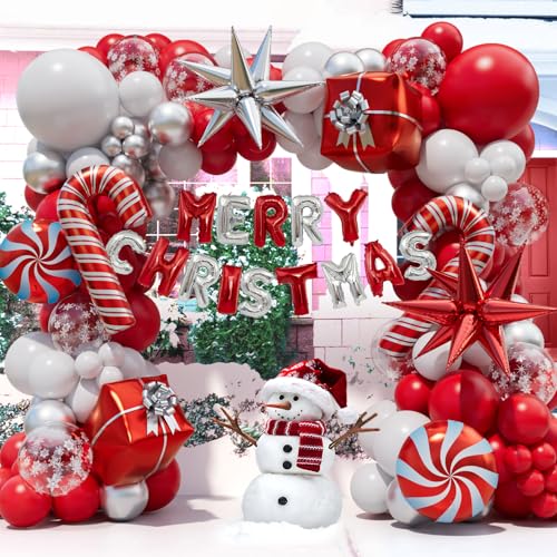 Christmas Balloon Garland Arch Kit, with Merry Christmas Banner Balloon