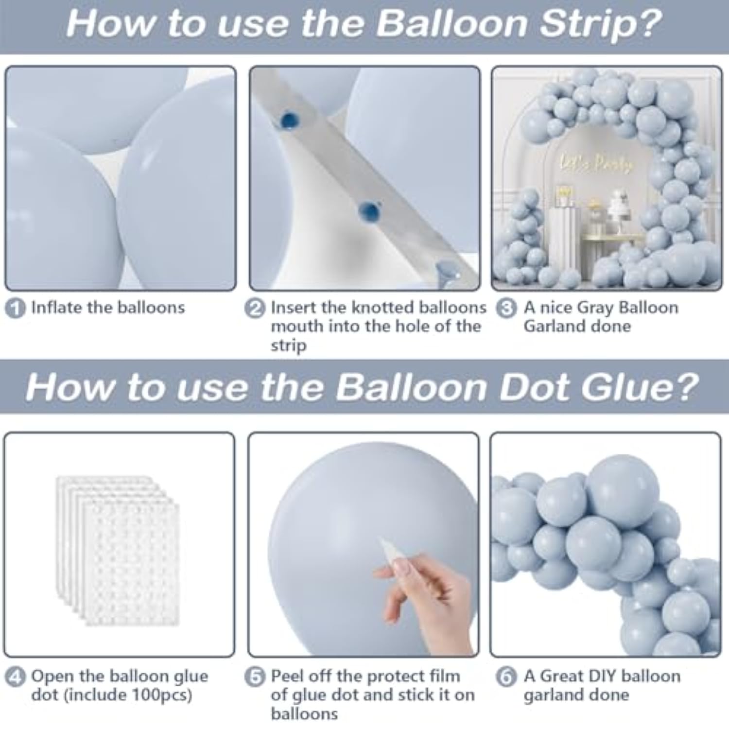 Gray Balloons Garland Arch Kit, 100Pcs 18In 12In 10In 5In Pastel Gray Latex Balloons With Glue Dot Strip And Ribbon For Birthday Weddings Anniversary Graduation Party Decorations