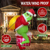 Christmas Inflatable G R In. Ch, Green Santa Chimney Inflatables Outdoor Decor, Blow Up Yard Decorations With Led Light,