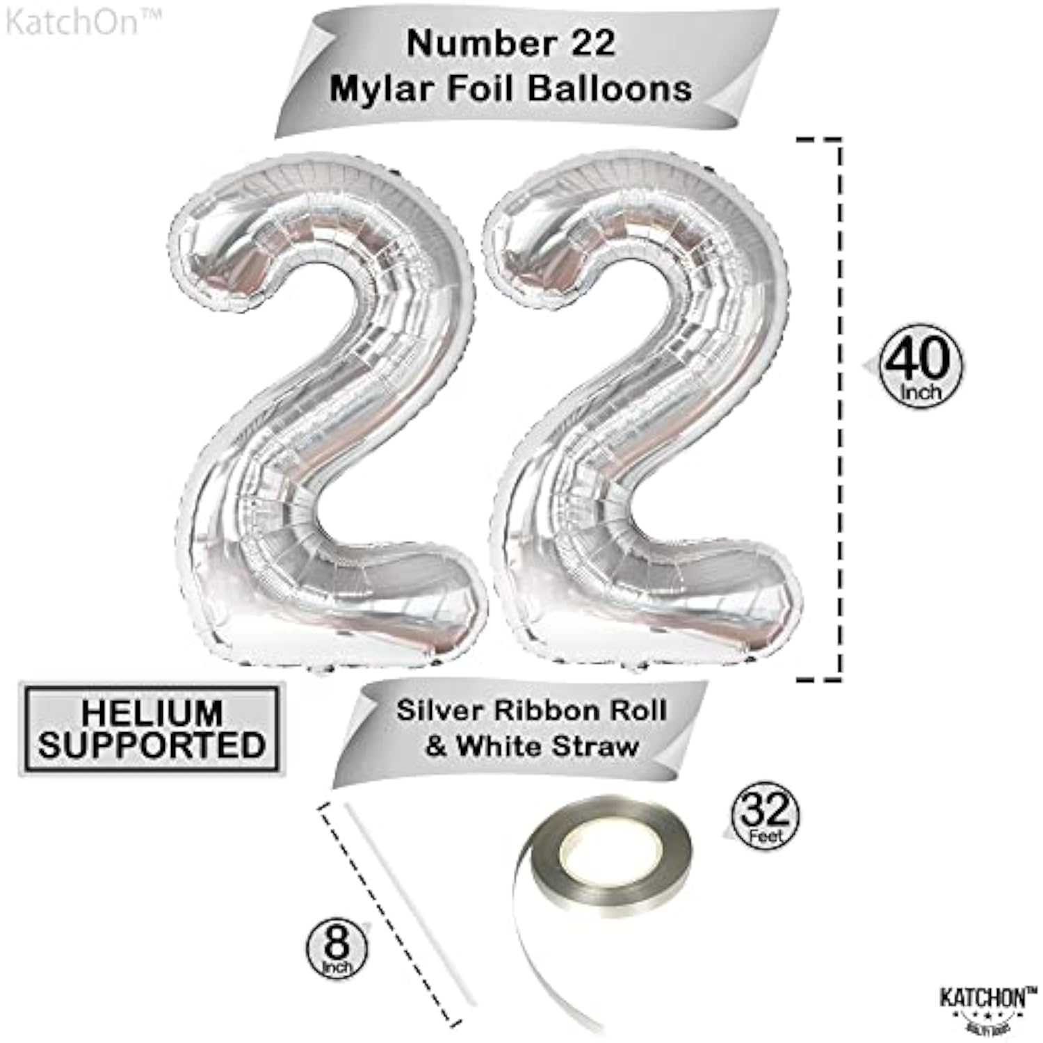 22 Balloon Number Silver - 40 Inch | 22 Number Balloons | Silver 22 Balloons, 22 Birthday Decorations For Men | 22 Birthday Balloons For Women | 22 Happy Anniversary Decorations