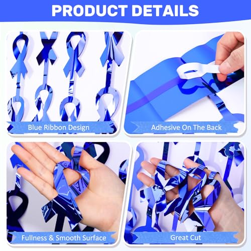 2 Pack Blue Ribbon Awareness Backdrop Fringe Curtains Decorations