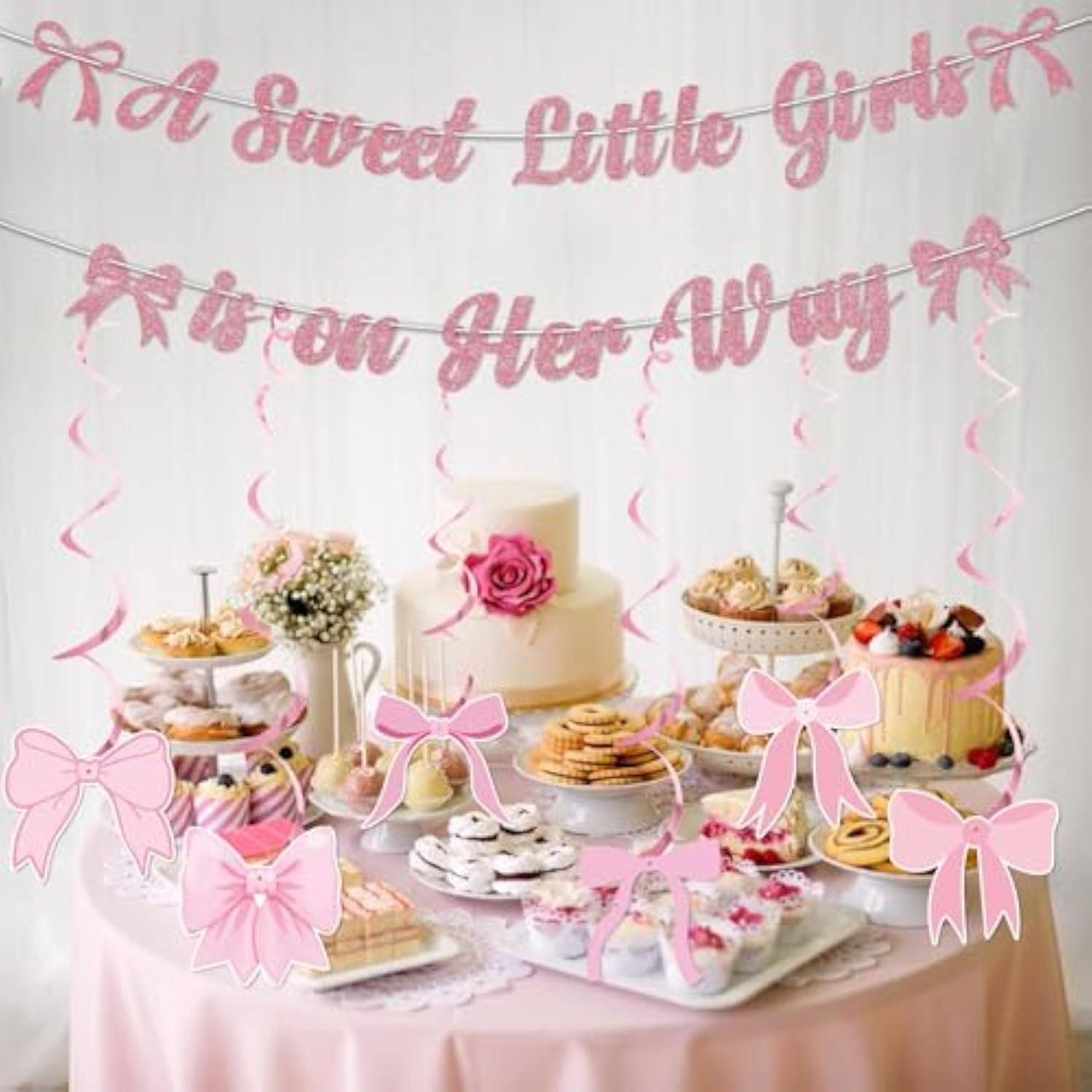 "A Sweet Little Girl Is On Her Way" Rose Gold Banner – Baby Shower Decor