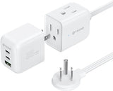 Travel Power Strip with Detachable USB C Ports GaN III Fast Charger 5ft Flat Plug Extension Cord Multiple Outlets White