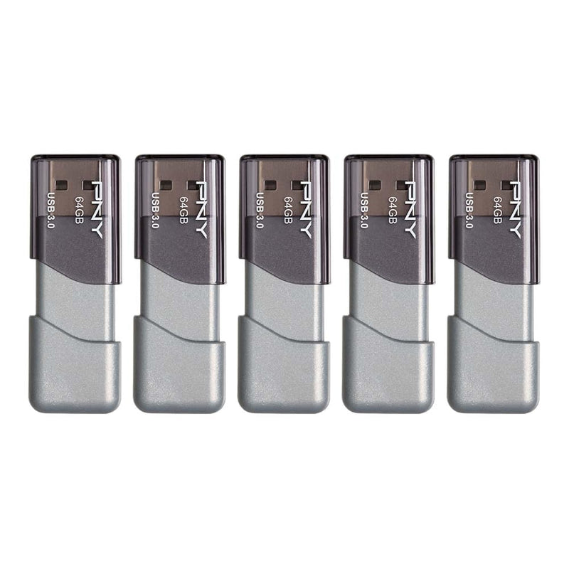 64Gb Turbo Attaché 3 Usb 3.0 Flash Drive 5-Pack, Silver