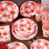 Halloween Tableware Set Ghost Pumpkin Disposable Plates Napkins Cups Cutlery Serves 25