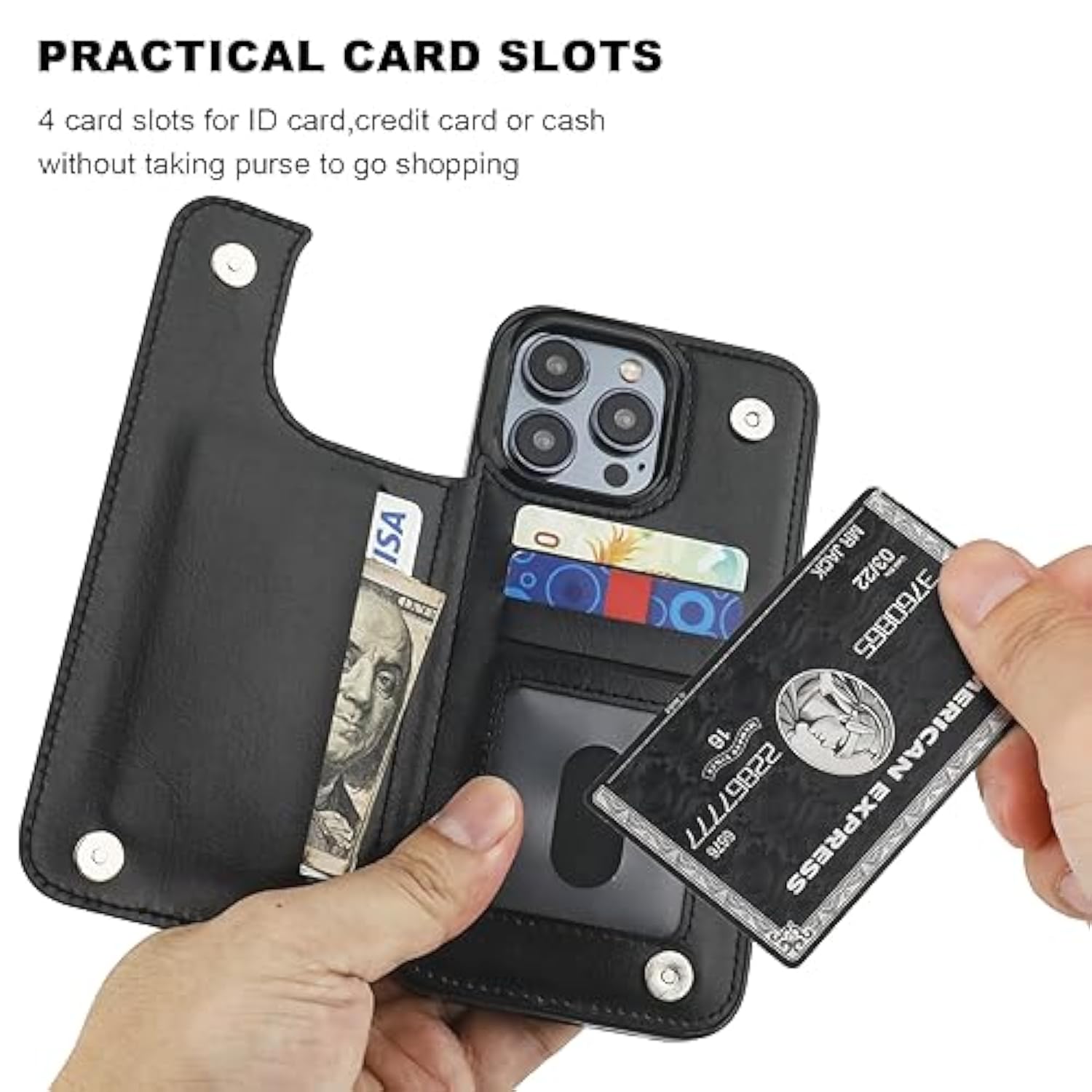 Onetop Compatible With Iphone 15 Pro Max Wallet Case With Card Holder, Pu Leather Kickstand Card Slots Case, Double Magnetic Clasp And Durable Shockproof Cover 6.7 Inch (Black)