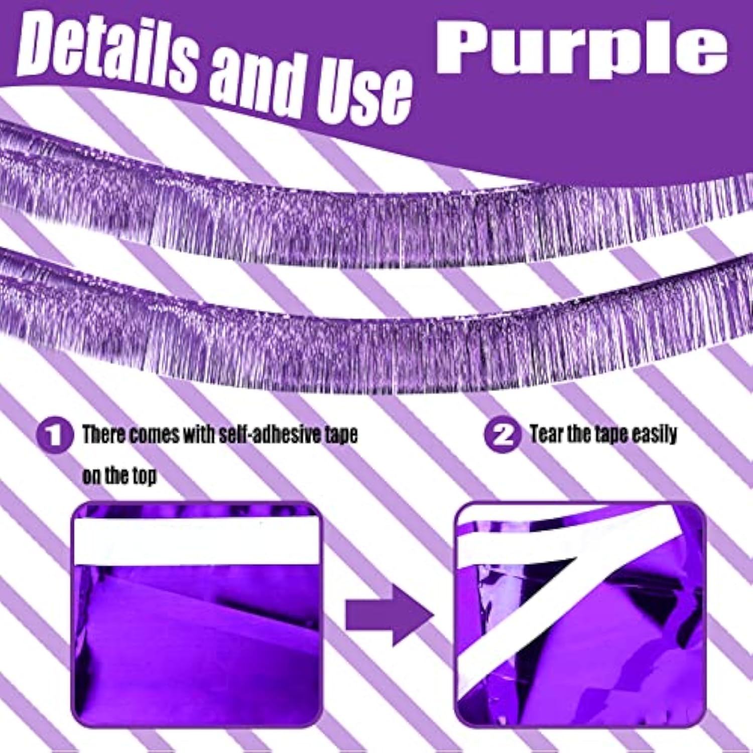 6 Pack 10 Feet Foil Fringe Garland Metallic Tinsel Streamers Banner Wall Hanging Backdrop Banner For Parade Floats, Thanksgiving, Christmas, Birthday, Halloween Party Decorations(Light Purple)