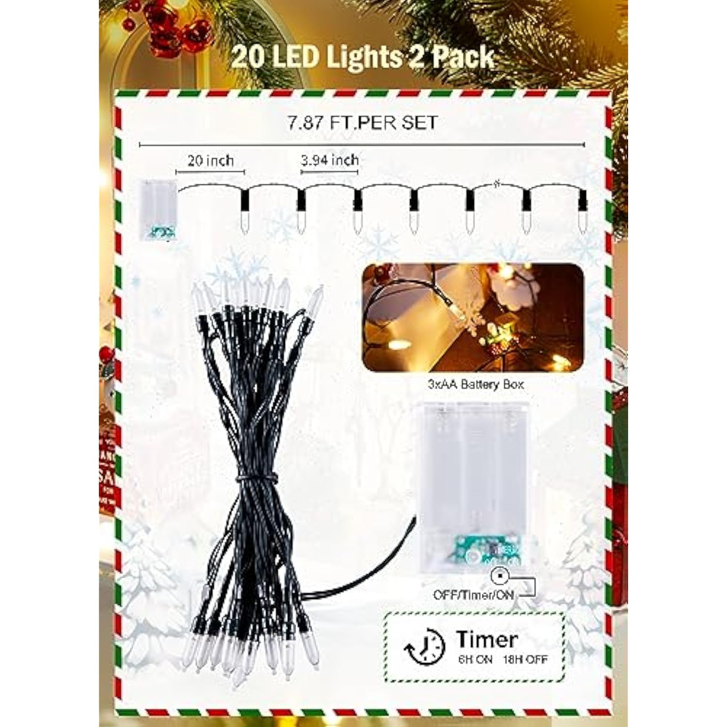 Battery Operated Christmas String Lights, 8Ft 20 Led Mini Lights With Timer, Christmas Tree Lights For Indoor Outdoor Be